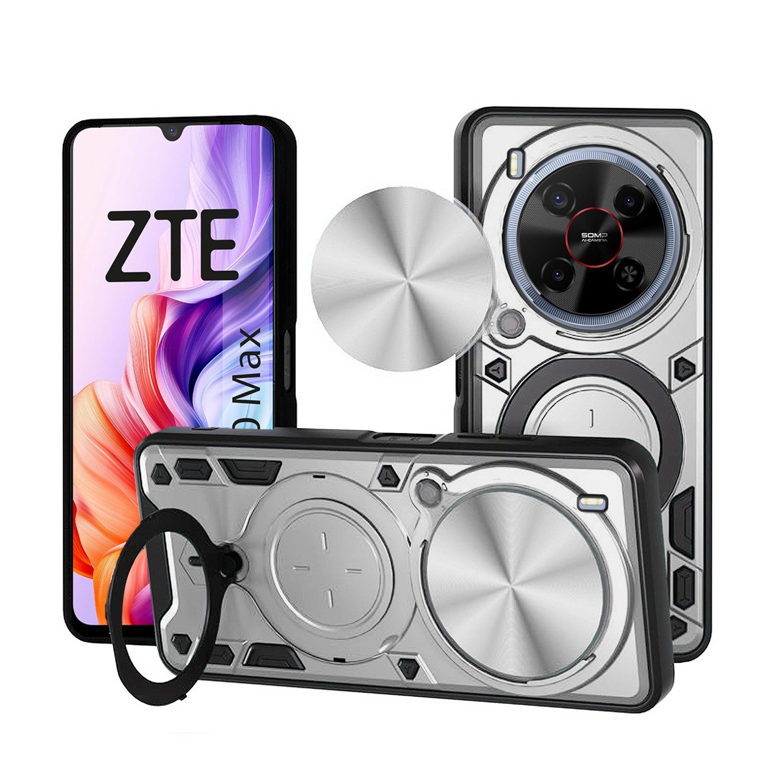 betterfon Handyhülle Outdoor Panzer Hülle für ZTE Panzerhülle mit Kameraschutz & Ringhalter, Outdoorhülle mit Smartstand, Silikonkern & präziser Passform