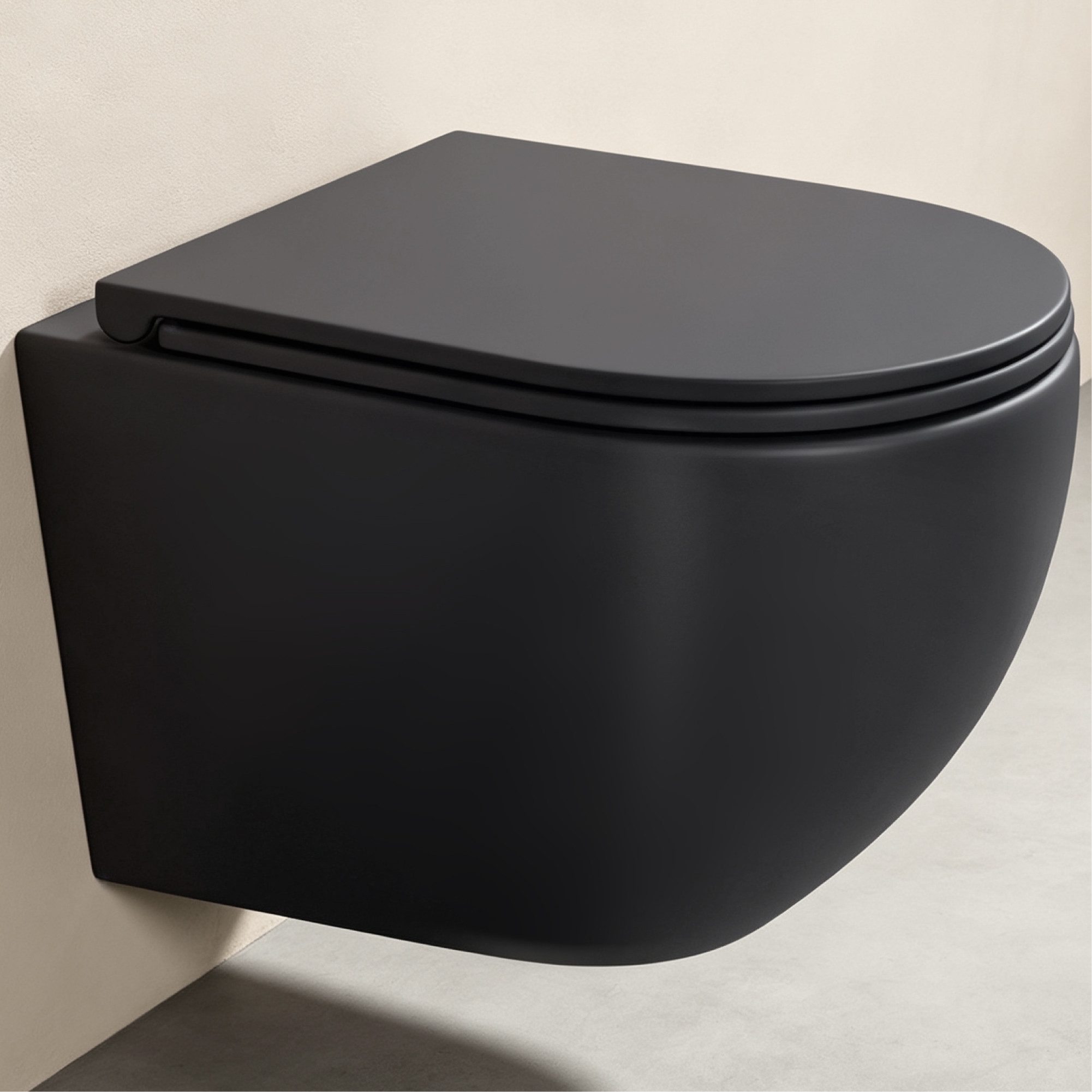 doporro Tiefspül-WC Wand-WC Hänge-WC Keramik Spülrandlos mit Softclose-Sitz wassersparend, wandhängend, inkl. SilentClose-Sitz mit Absenkautomatik, weiß/schwarz