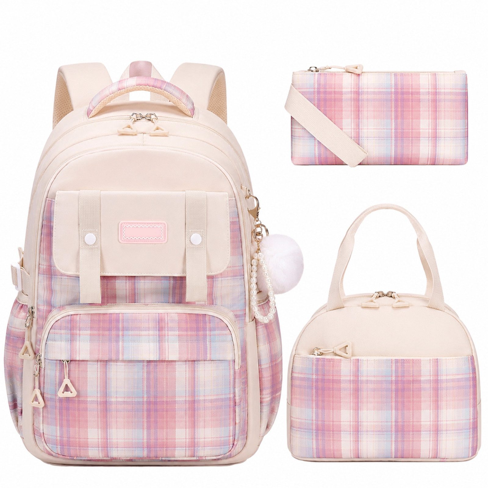 MOPUEA Schulrucksack Schultasche 3-teilig mit Lunchtasche Federmappe, Leichter Schulranzen (Set, 3-tlg., 1 × Schulrucksack 1 × Lunchtasche 1 × Federmäppchen), Wasserdichter Rucksack Tagesrucksäcke