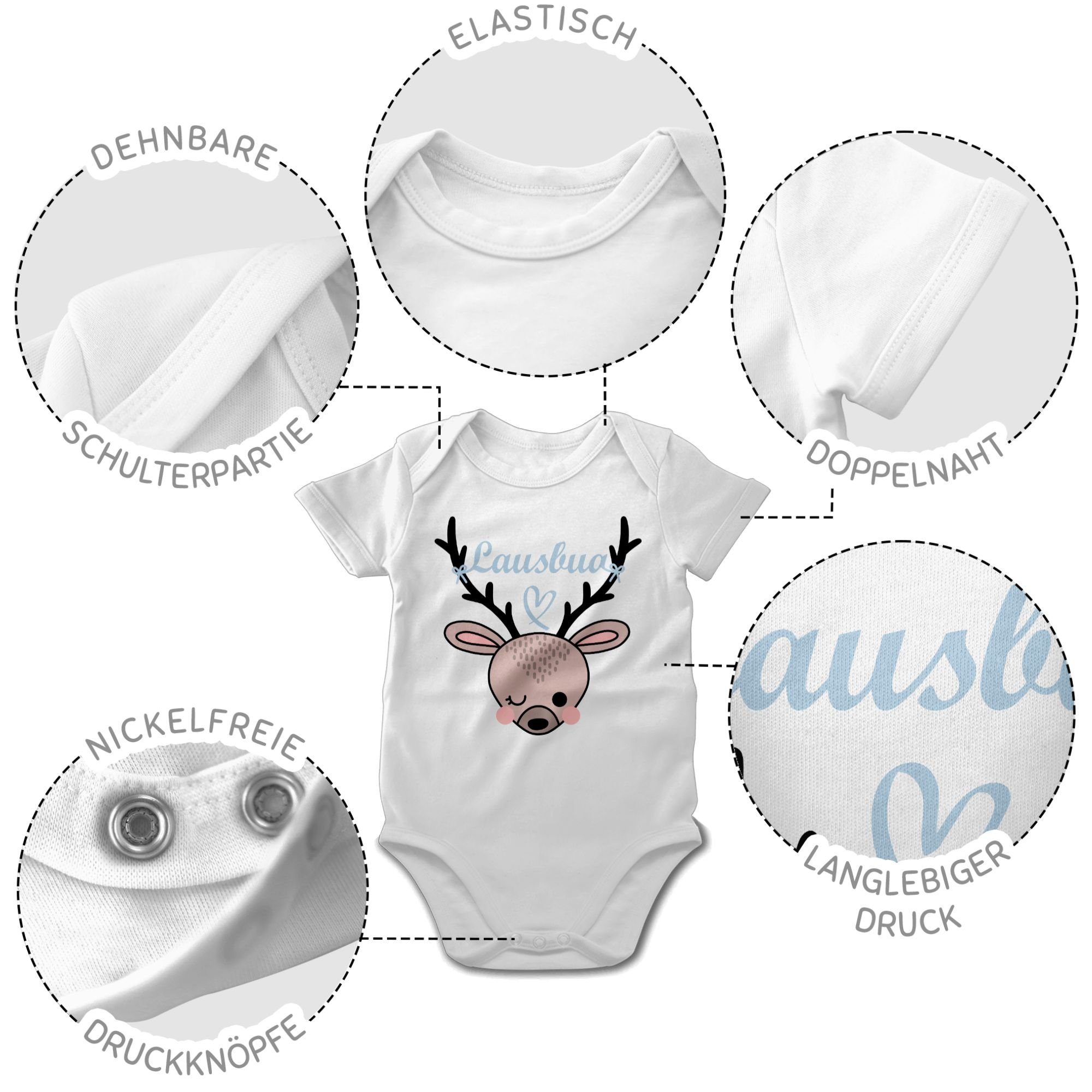 Oktoberfest Shirtbody Mode 2 Baby Shirtracer Weiß Reh Lausbua Outfit für