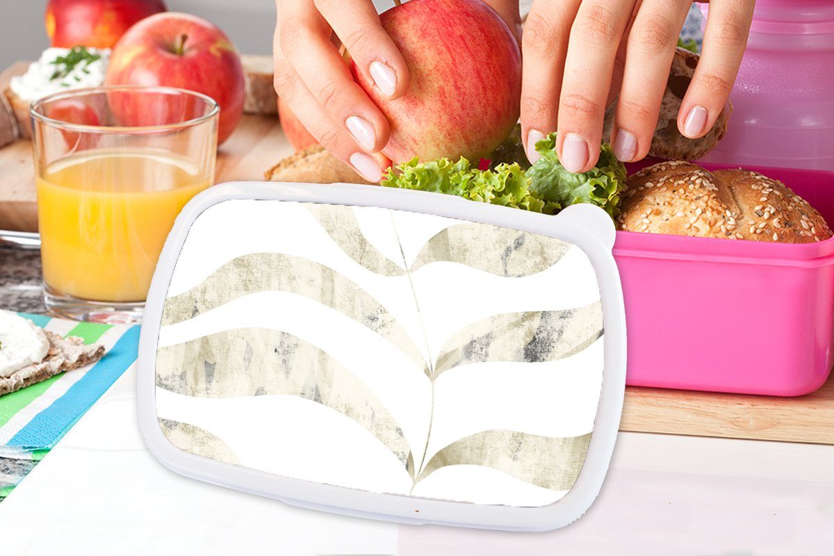 Lunchbox - Mädchen, Snackbox, (2-tlg), Blätter rosa MuchoWow Brotdose Brotbox Kunststoff, - Entwurf, Kinder, Pastell für Kunststoff Erwachsene,