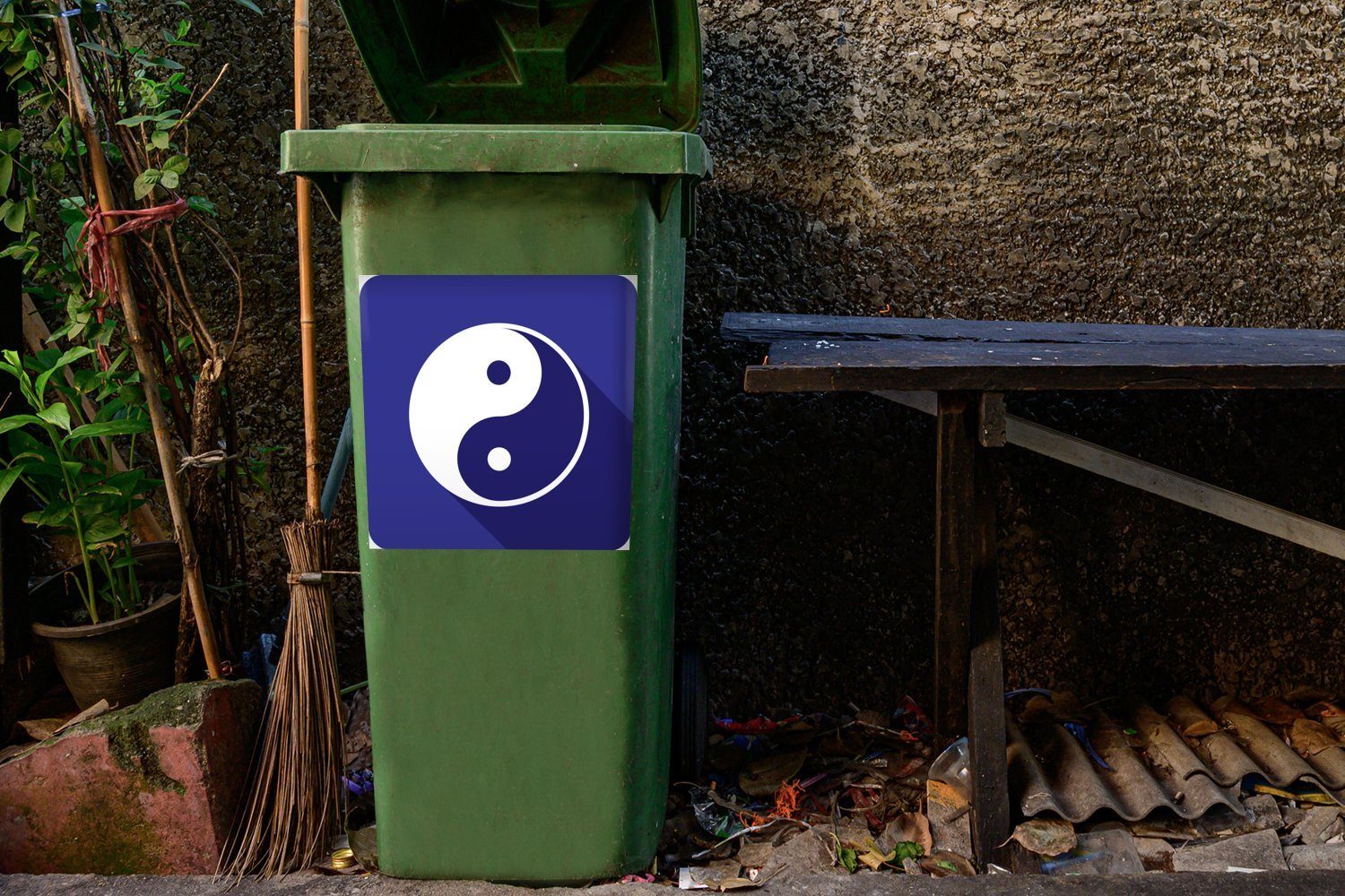 MuchoWow Wandsticker Eine Mülleimer-aufkleber, (1 Mülltonne, Abfalbehälter Illustration dunkelblauen Yin Container, Yang eines und Sticker, Logos St)