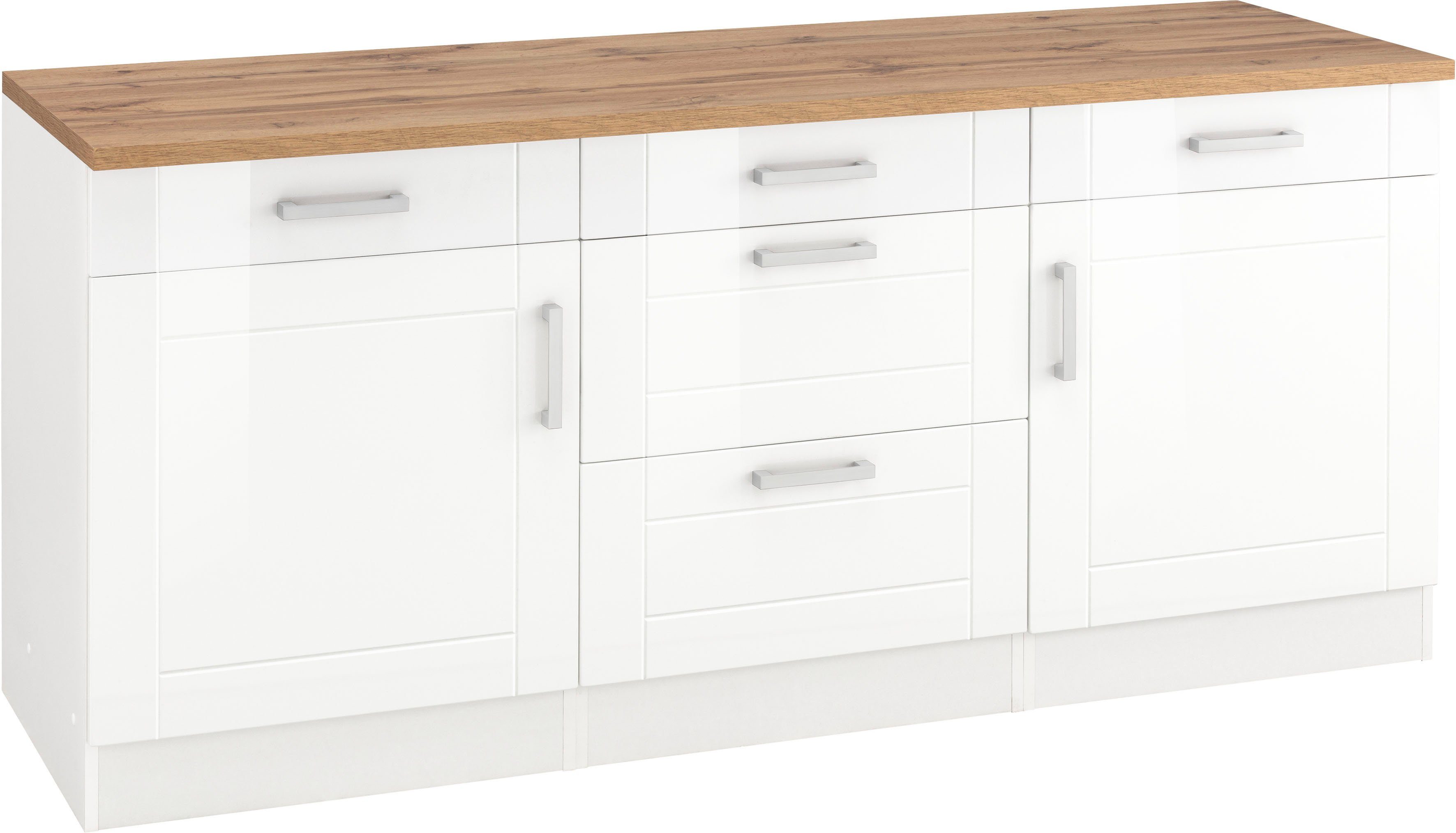 KOCHSTATION Unterschrank KS-Tinnum 180 cm breit, Metallgriffe, MDF Fronten, 3 Schubkästen, 2 Auszüge