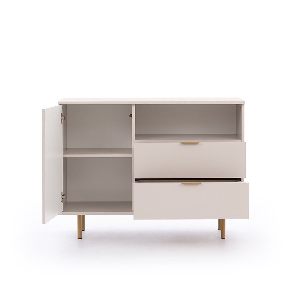 Lomadox Kommode NADOR-132, 107cm breit, Kaschmir, goldfarbene Metallgriffe und -füße
