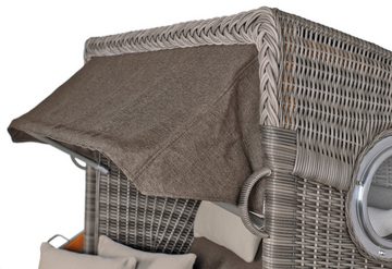 bene living Strandkorb Stralsund - PE grau - Modell 753, BxTxH: 125x80x170 cm, Halblieger, Ostsee-Strandkorb, Mahagoniholz - Bullaugen - Kissenausstattung und Schutzhülle