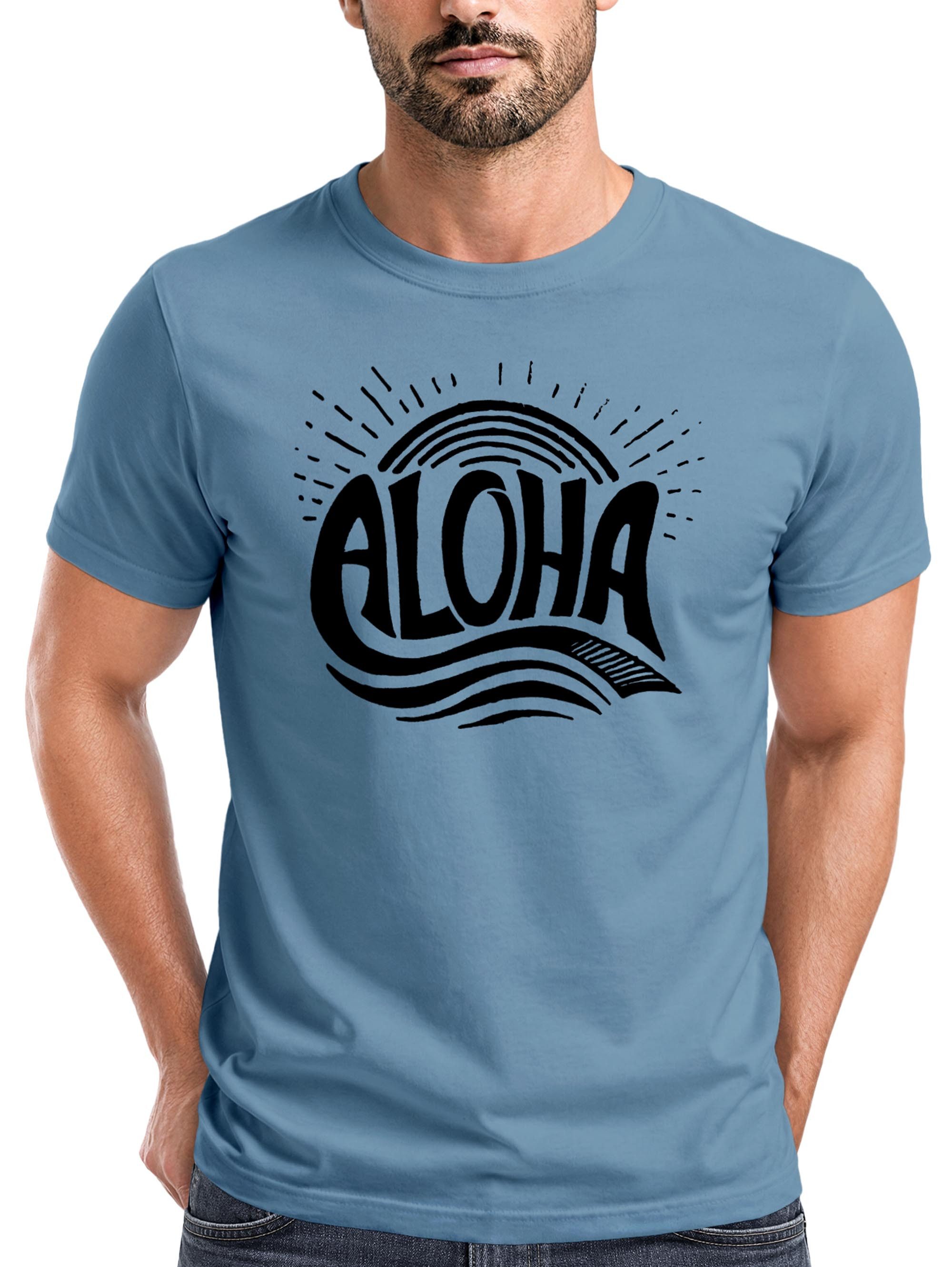 Neverless Print-Shirt Herren T-Shirt Aloha Wellen Surfing Sommer Slim Fit Neverless® mit Print