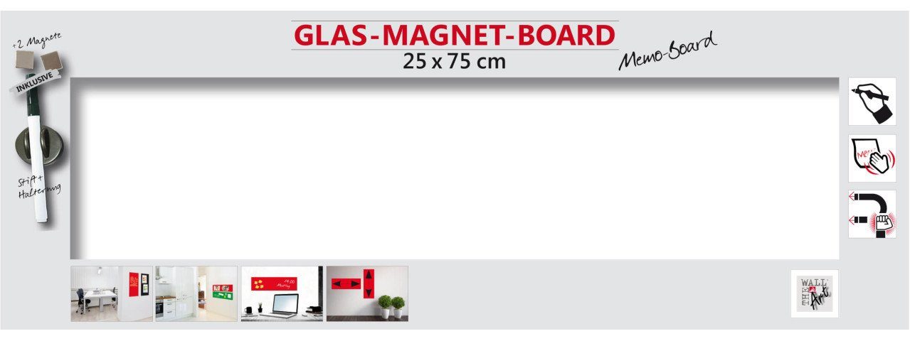 Pinnwand of the 75 x art - Glas-Magnetboard AG weiß, The Wall 25 cm framing