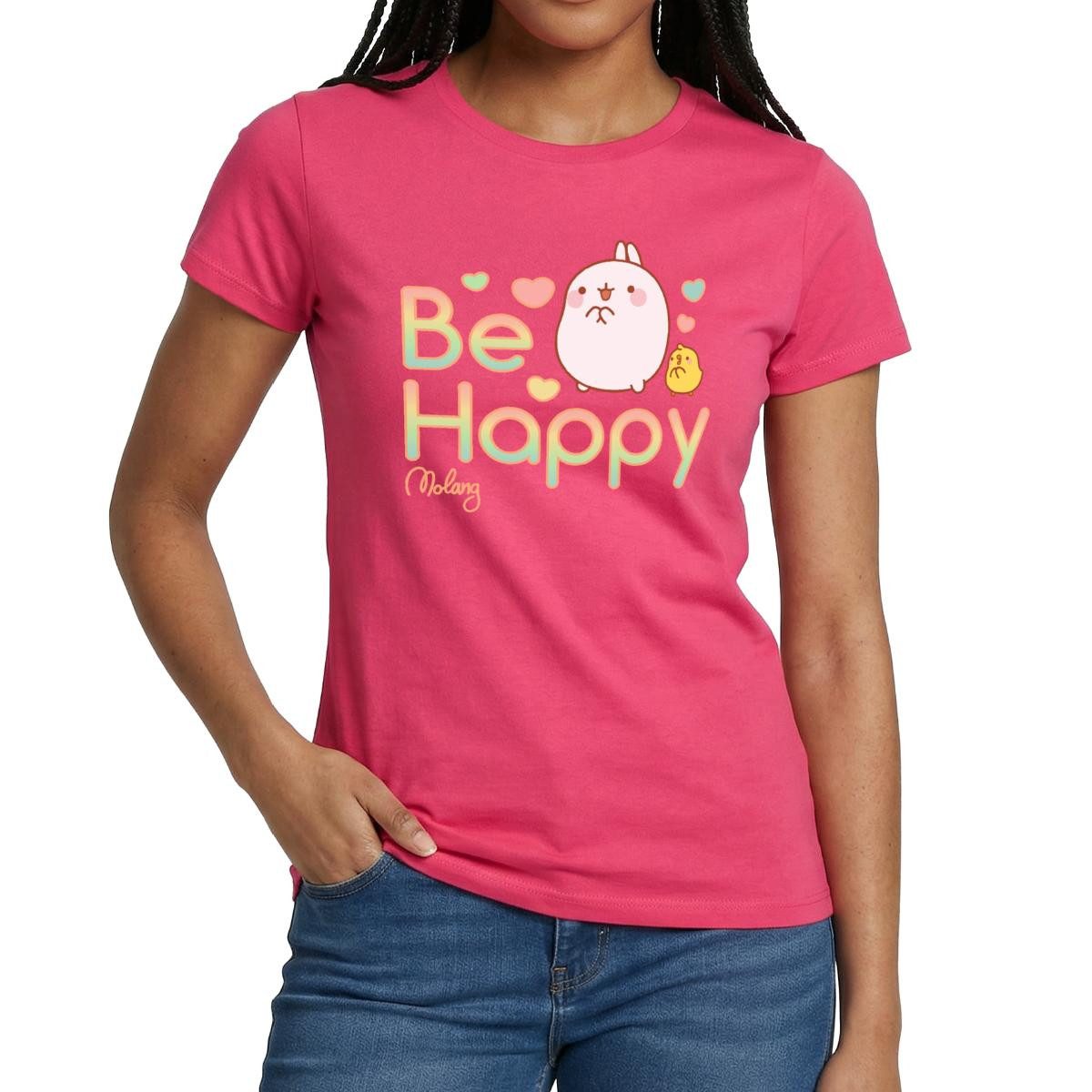 T-Shirt Molang Piu Piu Be Happy Spruch Frauen T-Shirt