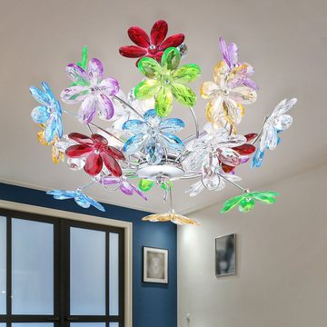 etc-shop Deckenleuchte, Leuchtmittel nicht inklusive, Deckenleuchte Blumen Design Wohnzimmerleuchte Deckenlampe Chrom