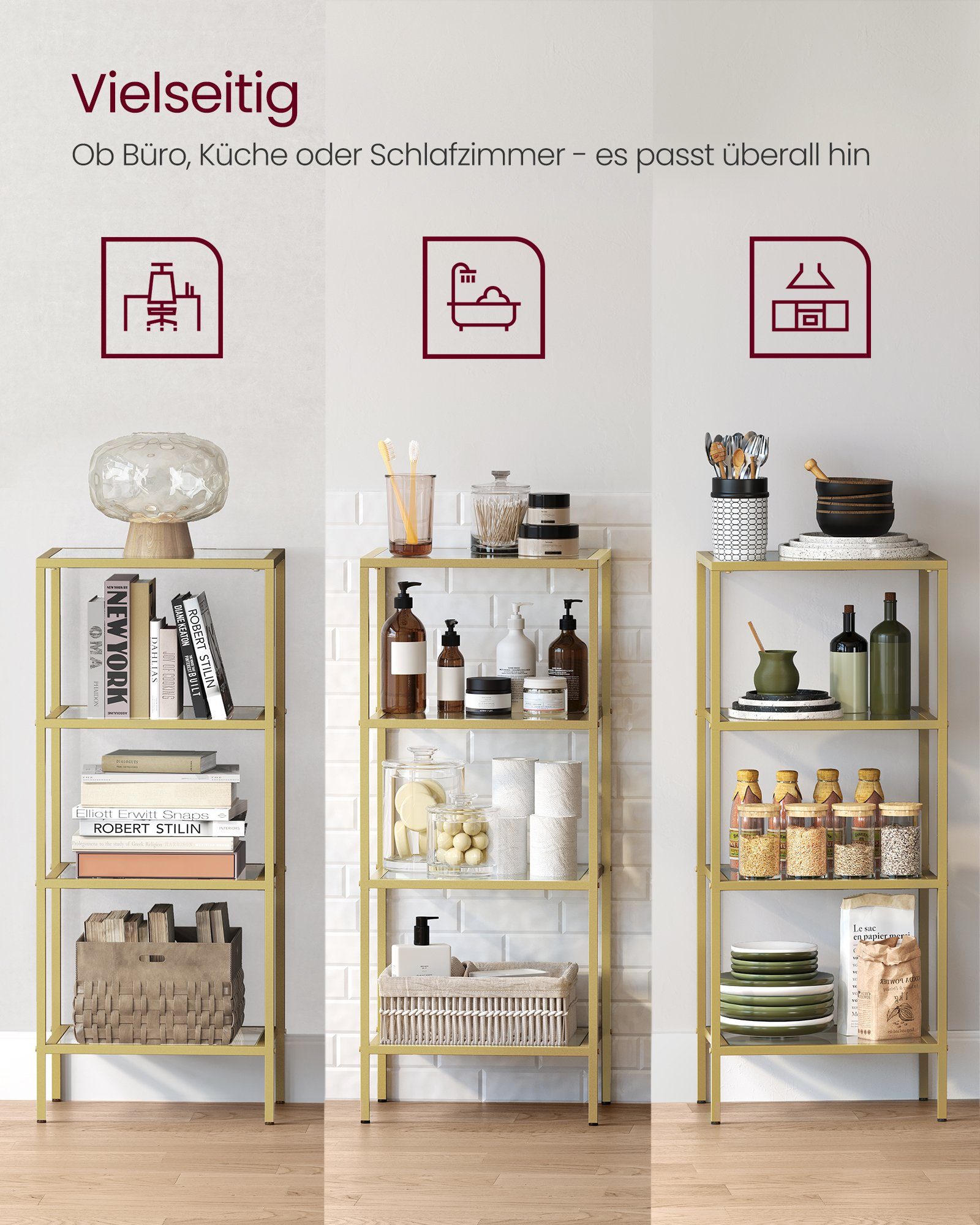 VASAGLE Bücherregal, 1-tlg., Standregal, Küchenregal, stabil, H:90 - 177.3