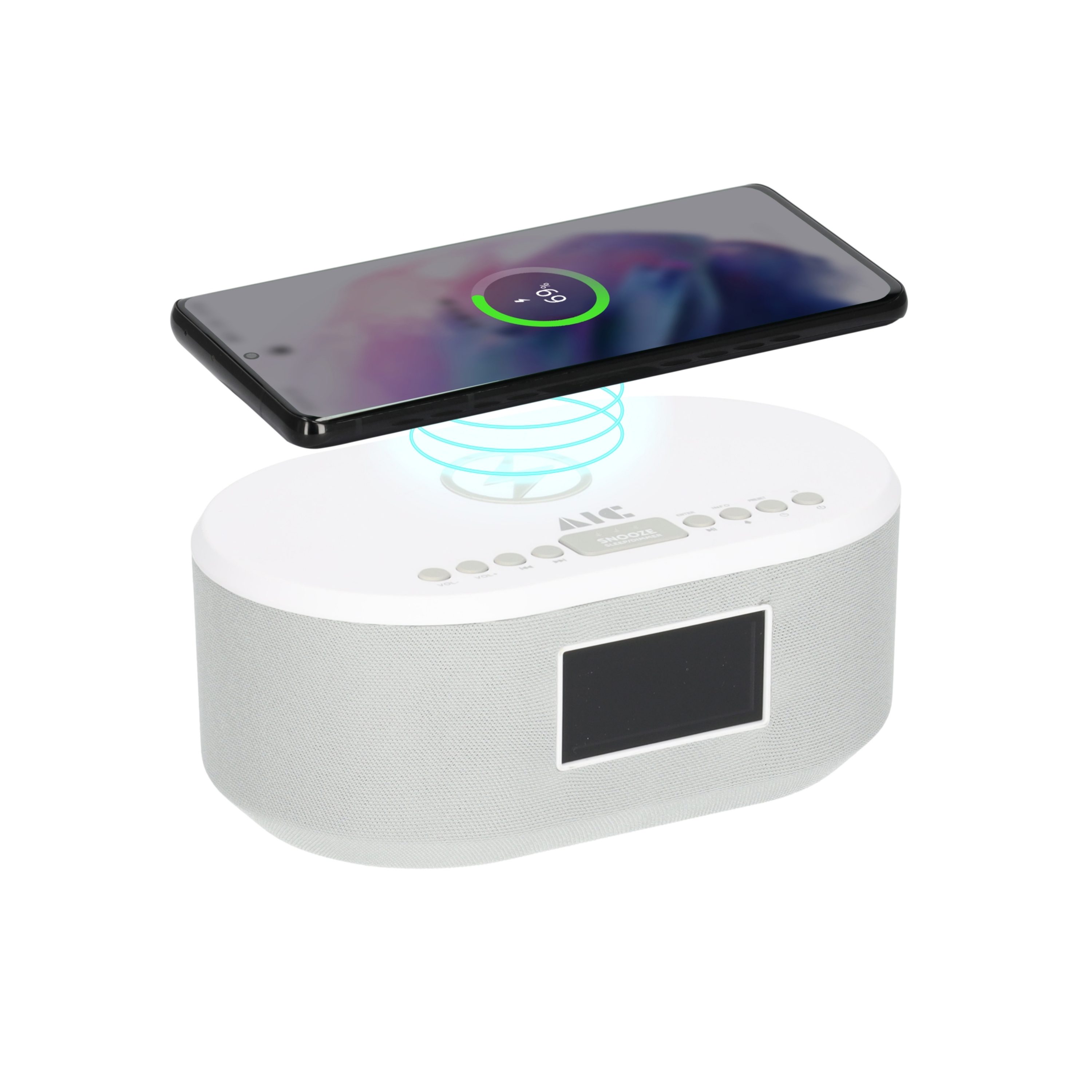 AIC AIC 18DAB Weiß Radio (Radiowecker DAB mit Ladefunktion Bluetooth QI Funktion USB Dual Alarm)
