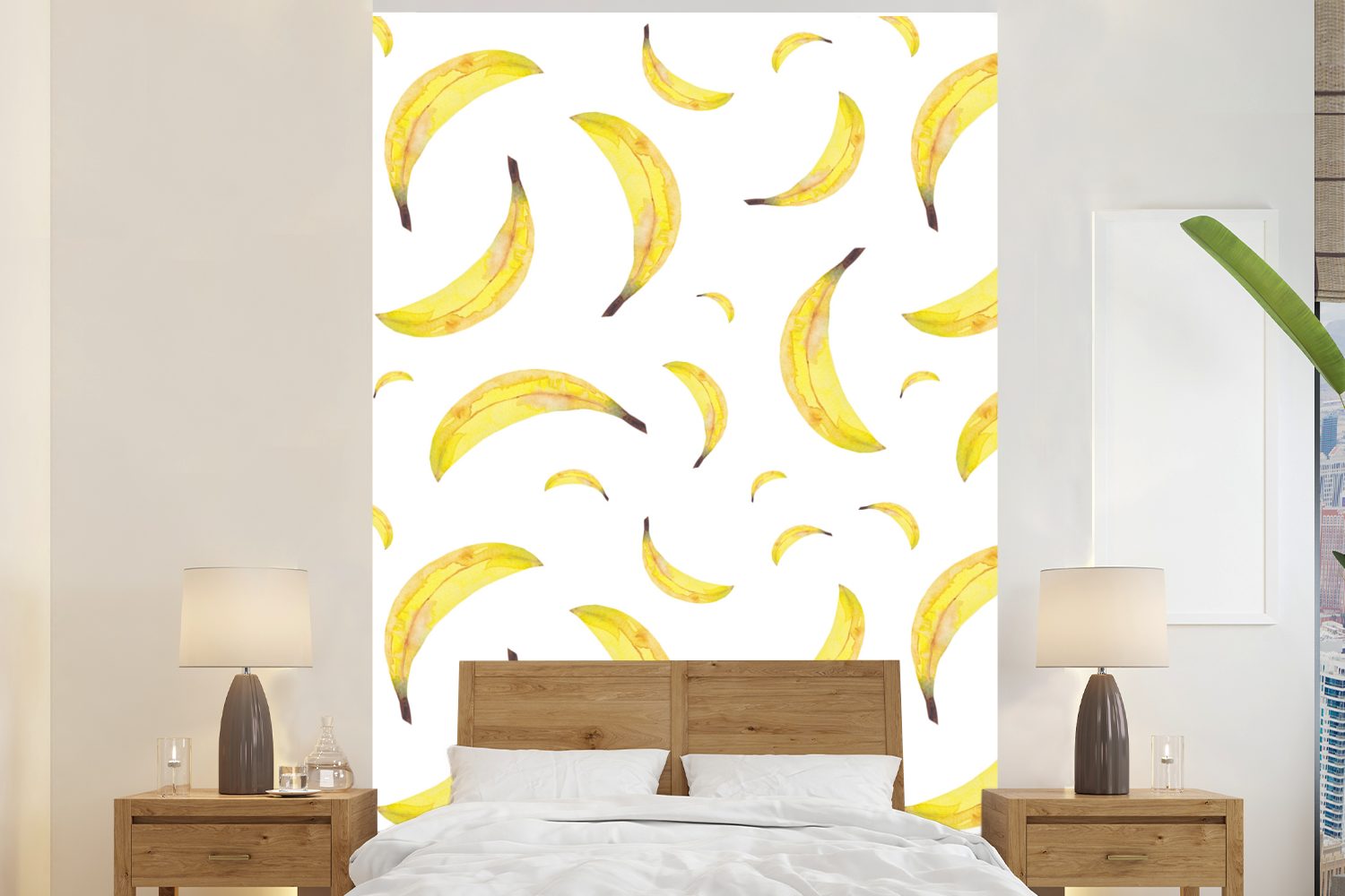 MuchoWow Fototapete Bananen - Obst - Gelb, Matt, bedruckt, (3 St), Montagefertig Vinyl Tapete für Wohnzimmer, Wandtapete