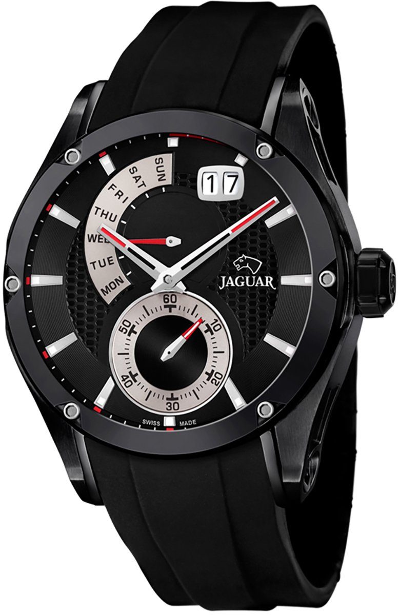 JAGUAR Quarzuhr Jaguar Herren Uhr Fashion J681/2 PUR, (Analoguhr), Herren Armbanduhr rund, PURarmband schwarz, Fashion