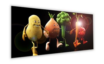artissimo Glasbild Glasbild XXL 125x50 cm Bild aus Glas für die Küche groß quer witzig, Küchenbild: lustiges Gemüse