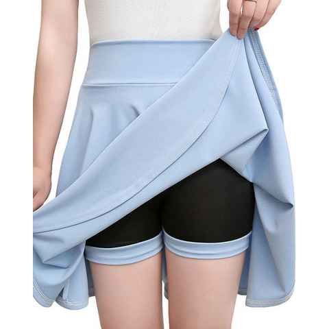 B.X Skort Damenrock midi Solid dehnbarer ausgestellter lässiger Minirock Damen-Faltenröcke mit hoher Taille und gefütterten Shorts