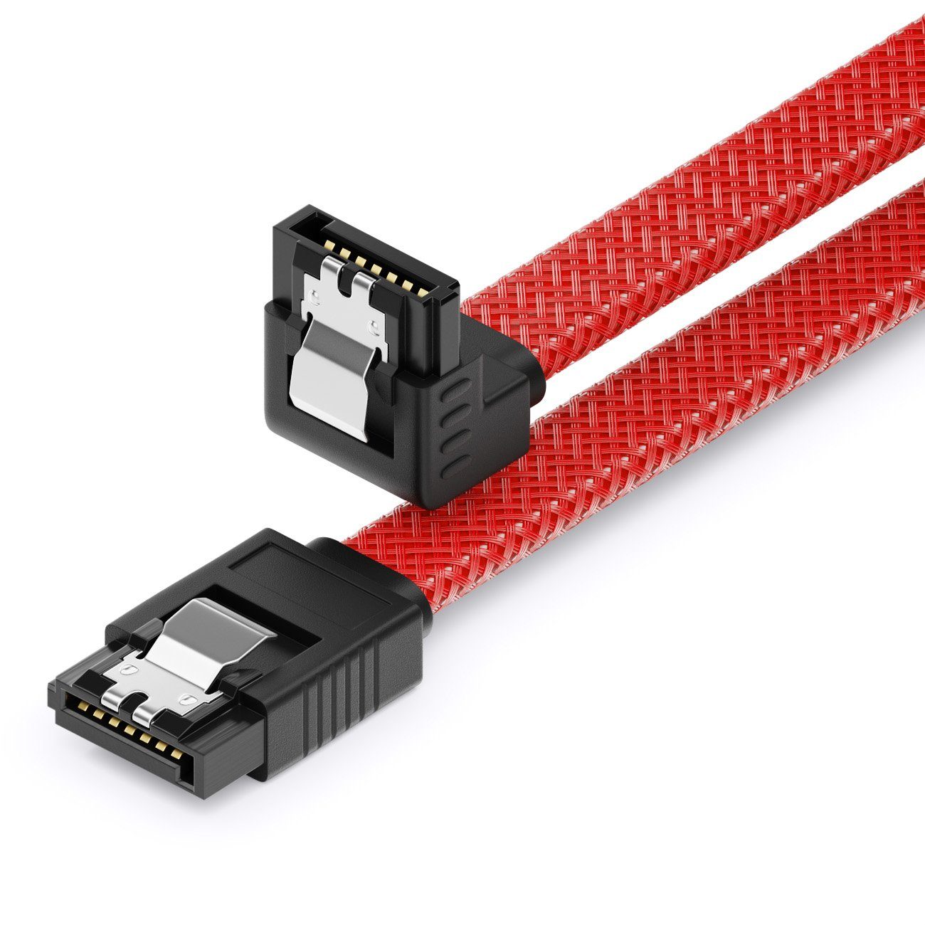 deleyCON deleyCON 30cm SATA 3 Kabel Nylon 6Gbit/s HDD SSD 1 L-Stecker 90° Computer-Kabel