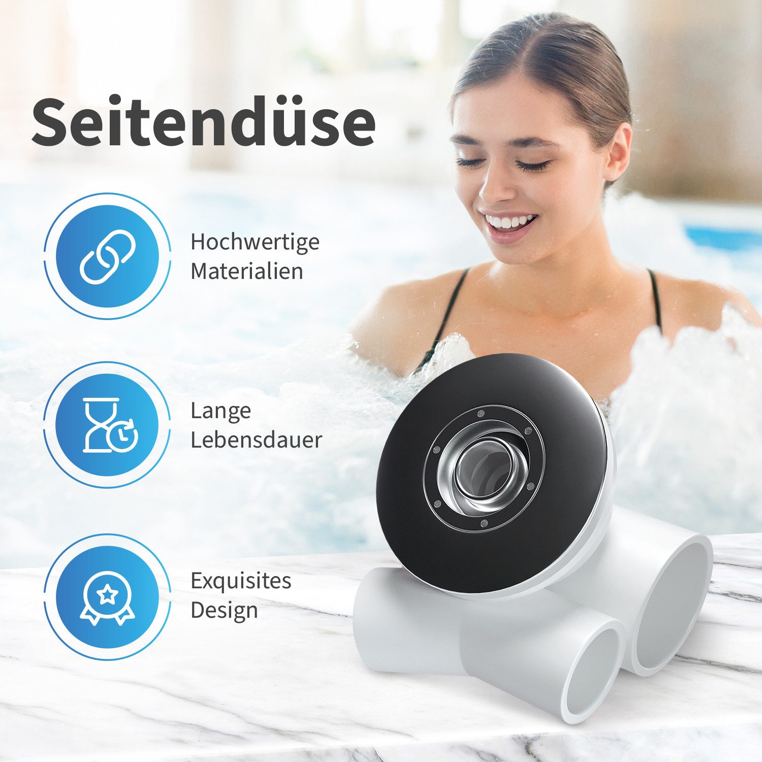 AQUADE Badewannenaufsatz Whirlpool Bausatz Set, mit 8 Seitendüsen