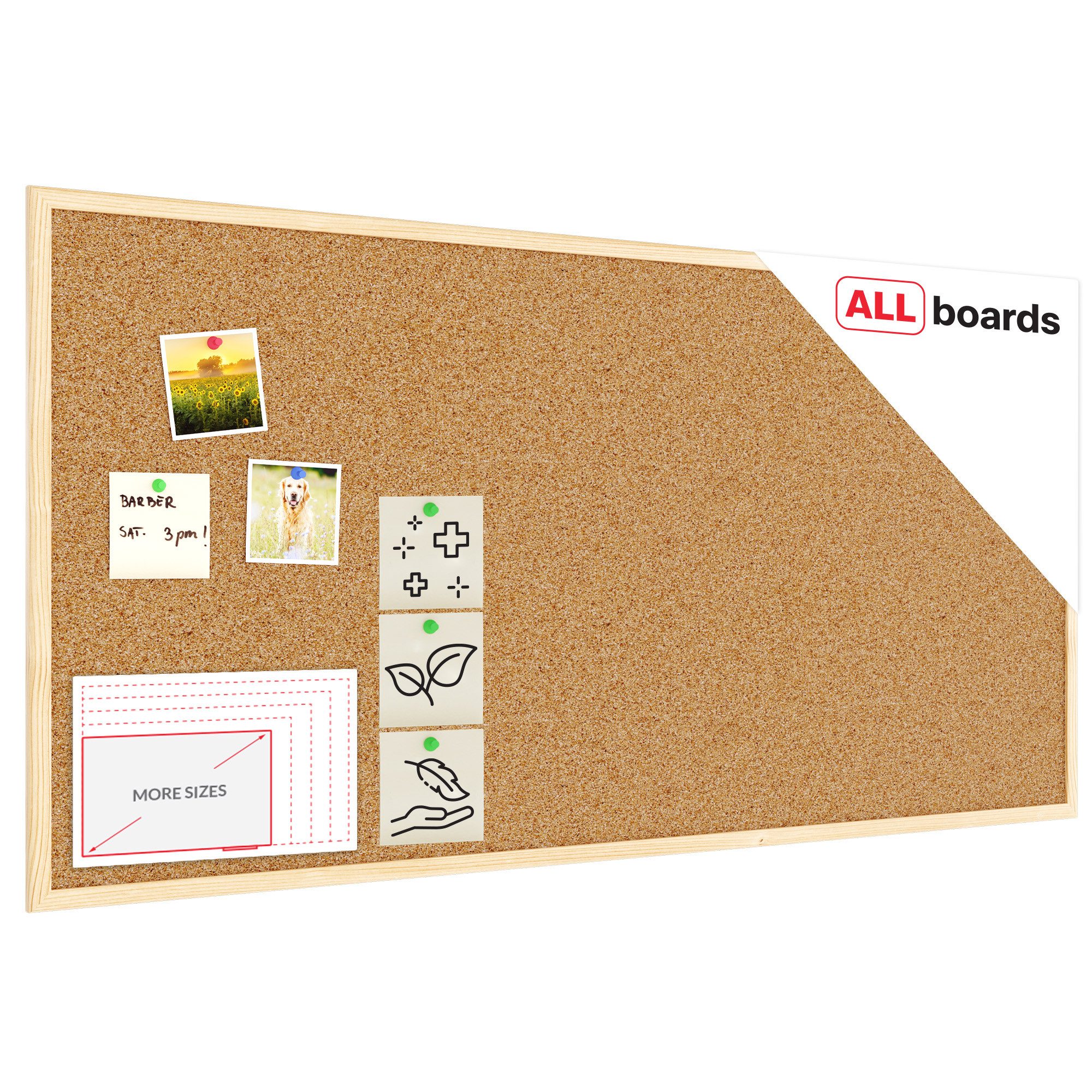 ALLboards Memoboard ALLboards Pinnwand mit Holz Rahmen Korktafel Korkwand