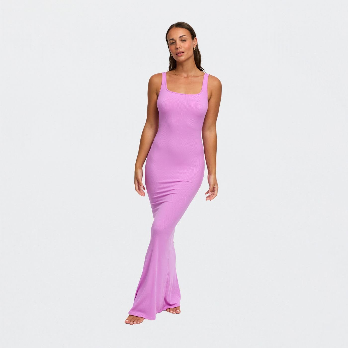 cfab (creamy fabrics) Jerseykleid Ribbed Tank Top Maxikleid-Violett-3XL (1-tlg)