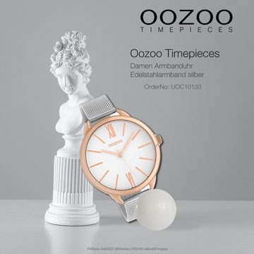 OOZOO Quarzuhr Oozoo Damen Armbanduhr, (Analoguhr), Damenuhr rund, groß (ca. 44mm) Edelstahlarmband, Fashion-Style