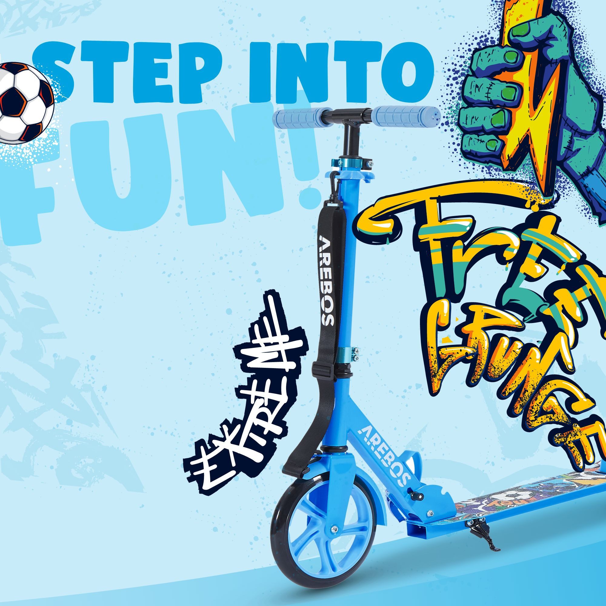 Arebos Tretroller klappbar höhenverstellbar 78–93 cm, ab 6 Jahre, 100 kg, 0 W, Fahrspaß überall: ideal für Schule, Freizeit oder kurze Wege