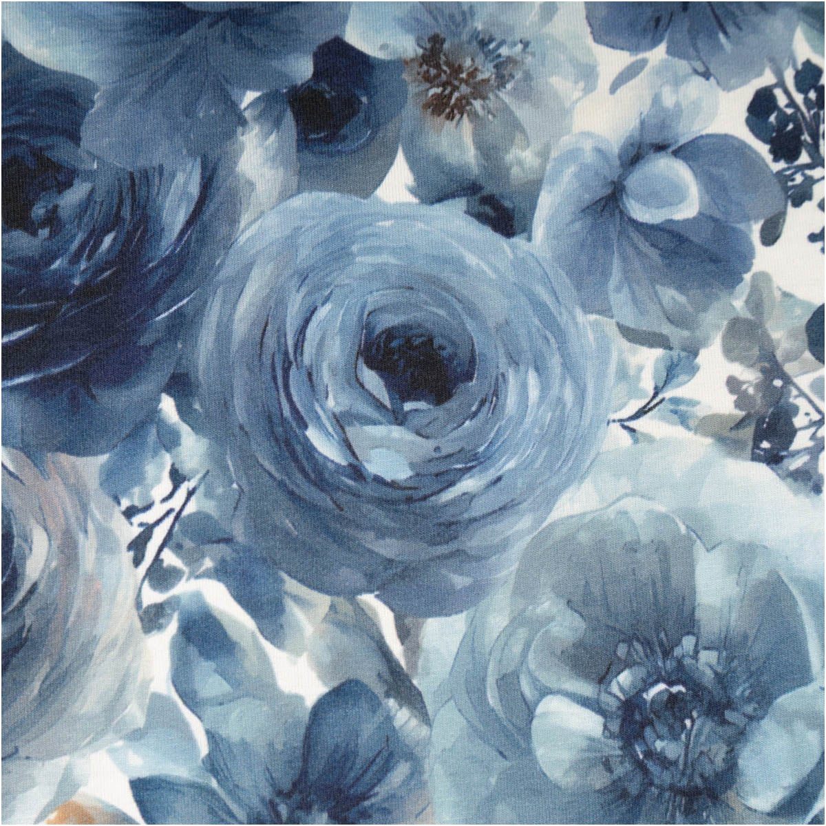 SCHÖNER LEBEN. Stoff Viskose Jersey Stoff Meterware mit Digitaldruck Rosen blau 150cm, abwaschbar