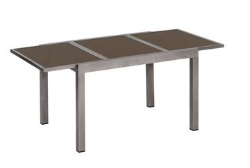 MERXX Garten-Essgruppe Trivero, (Set 5-teilig, Tisch, 4 Klappsessel, Aluminium mit Textilbespannung, Sicherheitsglas), mit ausziehbarem Tisch