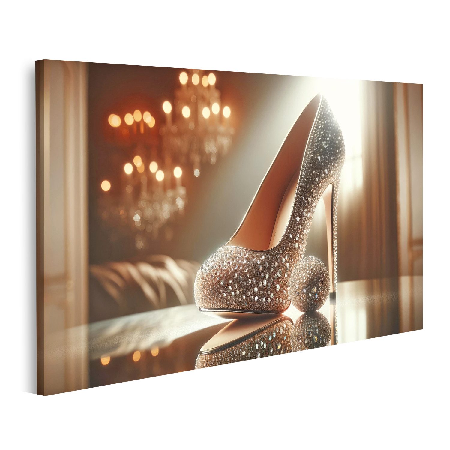 islandburner Leinwandbild Funkelnder Kristall Luxus Glamour Schuh
