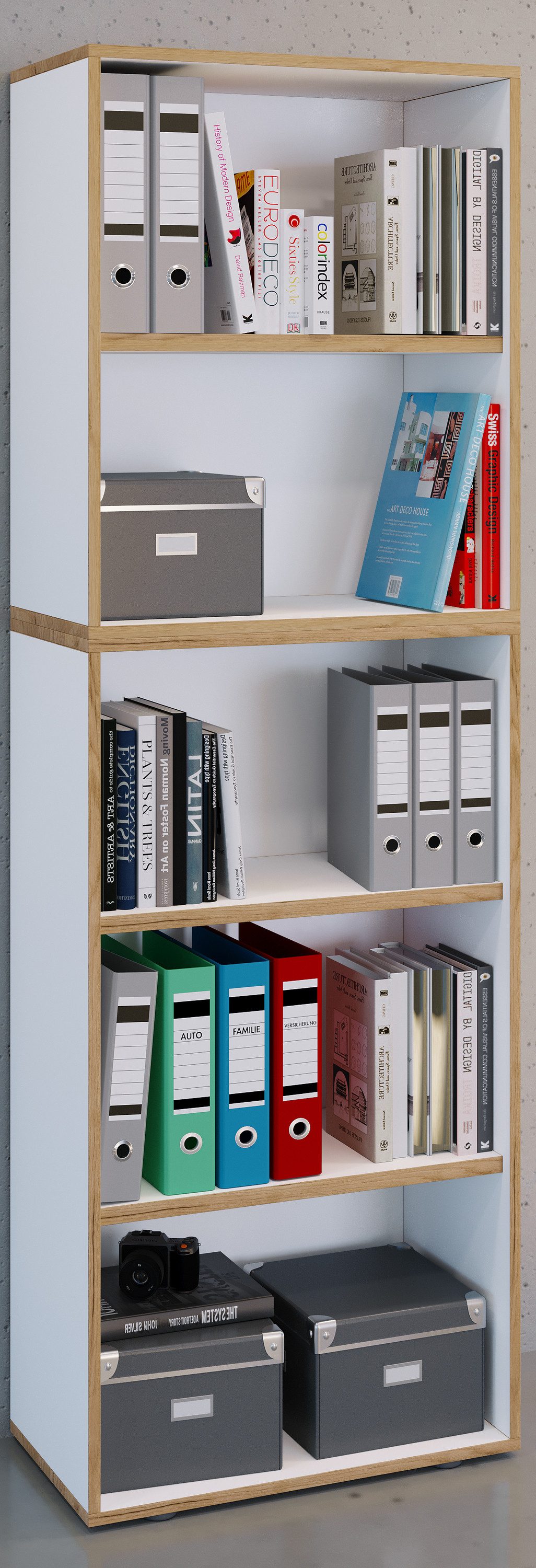 VCM Standregal Bücherregal Salia B. 60 x H. 183 x T. 33 cm, Holzregal stehend, platzsparender Aktenschrank, CD DVD Aufbewahrung