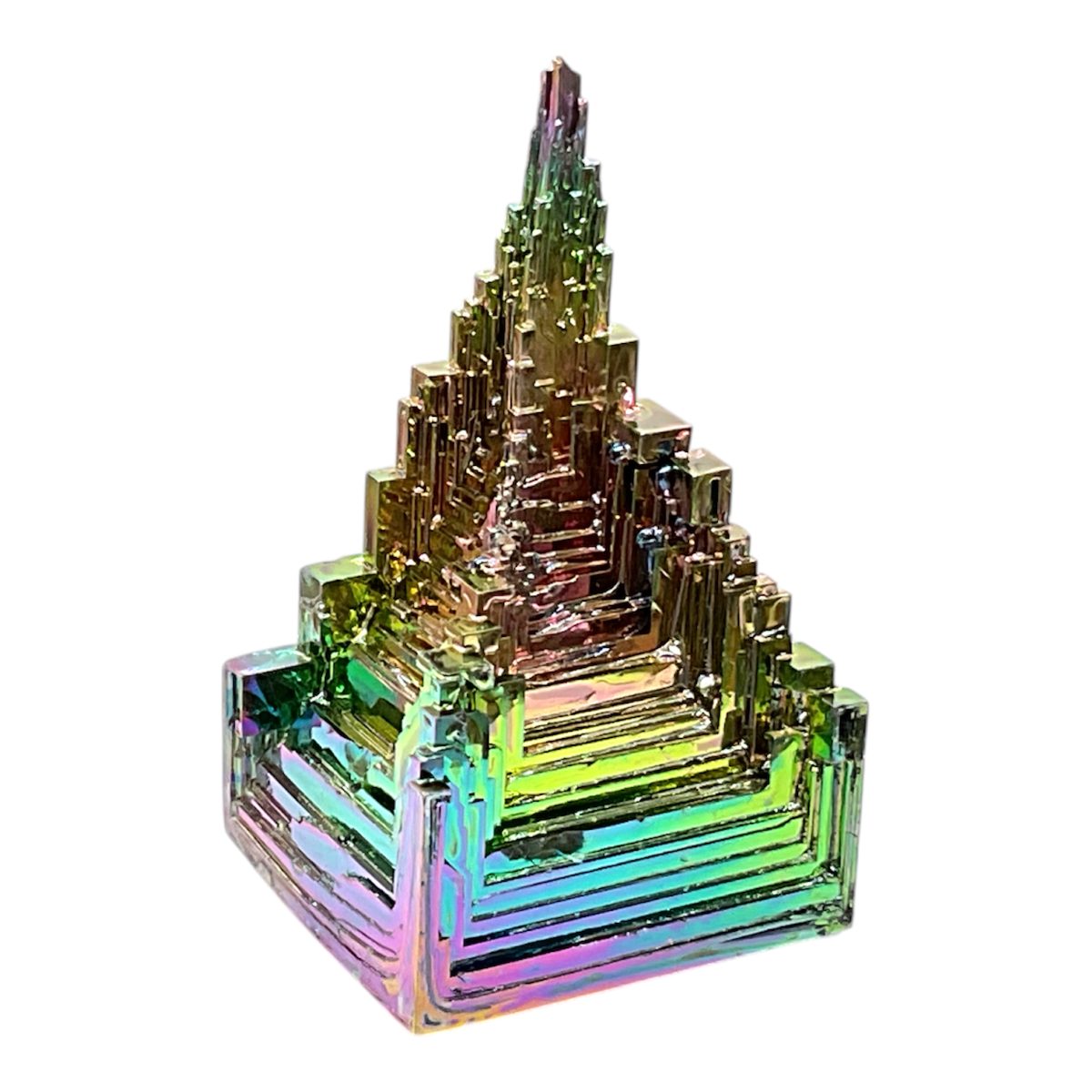 Steinfixx® Edelstein Wismut Kristall Bismut Pyramide 120–180g, (AAA-Qualität, 1-St., Irisierend – ca. 70mm – Metall Kristall Deko), Skelettkristall Regenbogenfarben