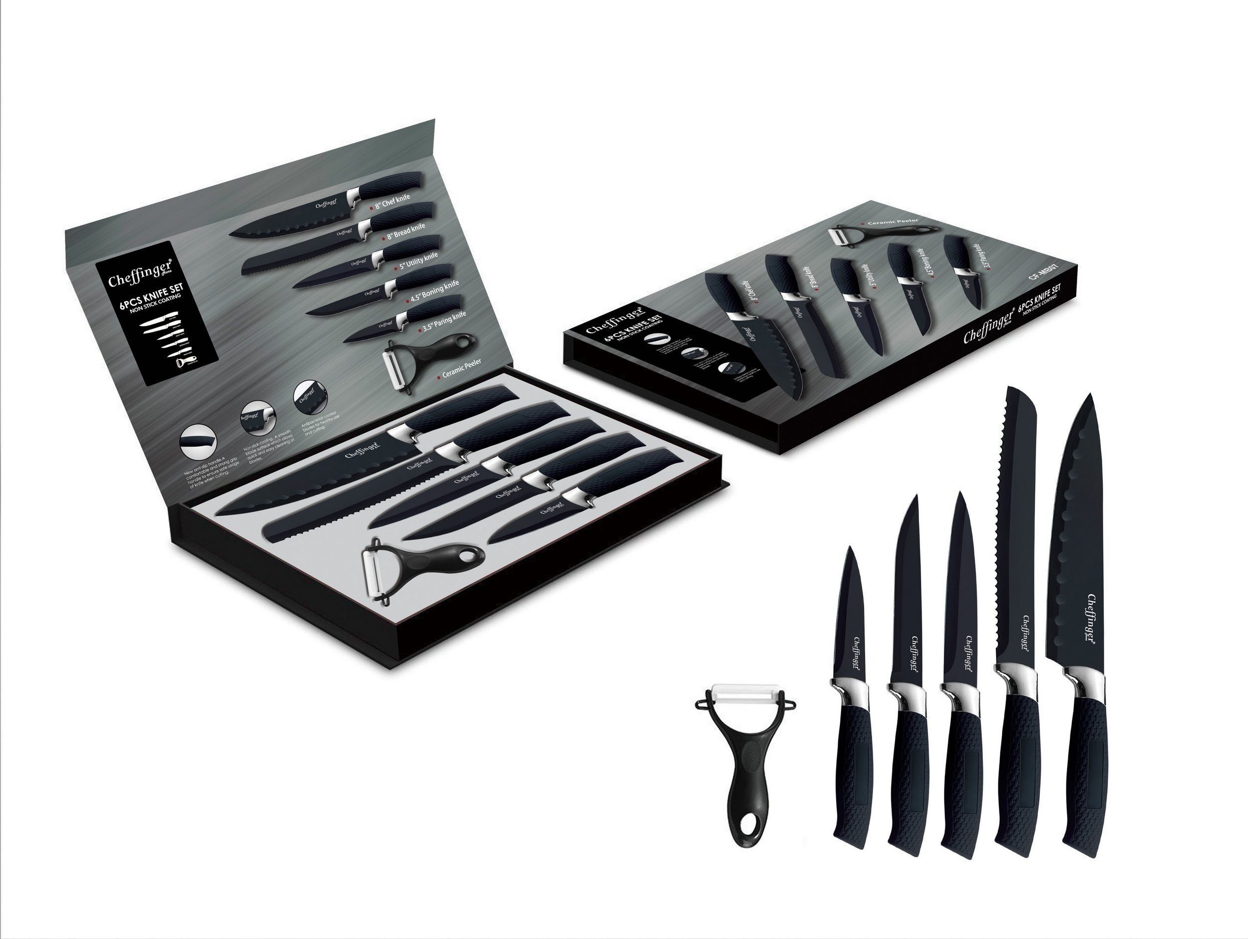 + 9tlg KESSMANN Einlagen 3 Inkl 15-tlg., + -KOMPLETT + Pfanne 1 Knife Antihaft), Pfannenset Aluminium Messerblock 6tlg Pfannenwender 1 (Set, Bratpfannen SET-, Küchen Messer + Untersetzer Pfannen-Set Küchen Induktion Set grau Löffel Messerset 1