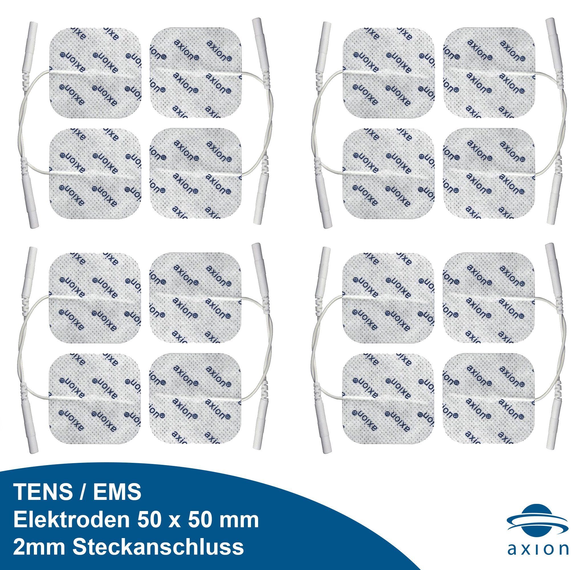 Axion Elektrodenpads passend zu Prorelax, Promed, axion - 5x5cm, 2mm Steckanschluss, 16 St.,selbstklebende TENS EMS Elektroden
