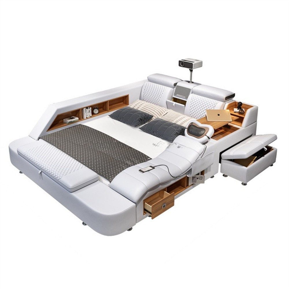JVmoebel Multimediabett Multifunktionales Bett Moderner Stil Weiße Farbe Holzrahmen Weich (2-tlg)