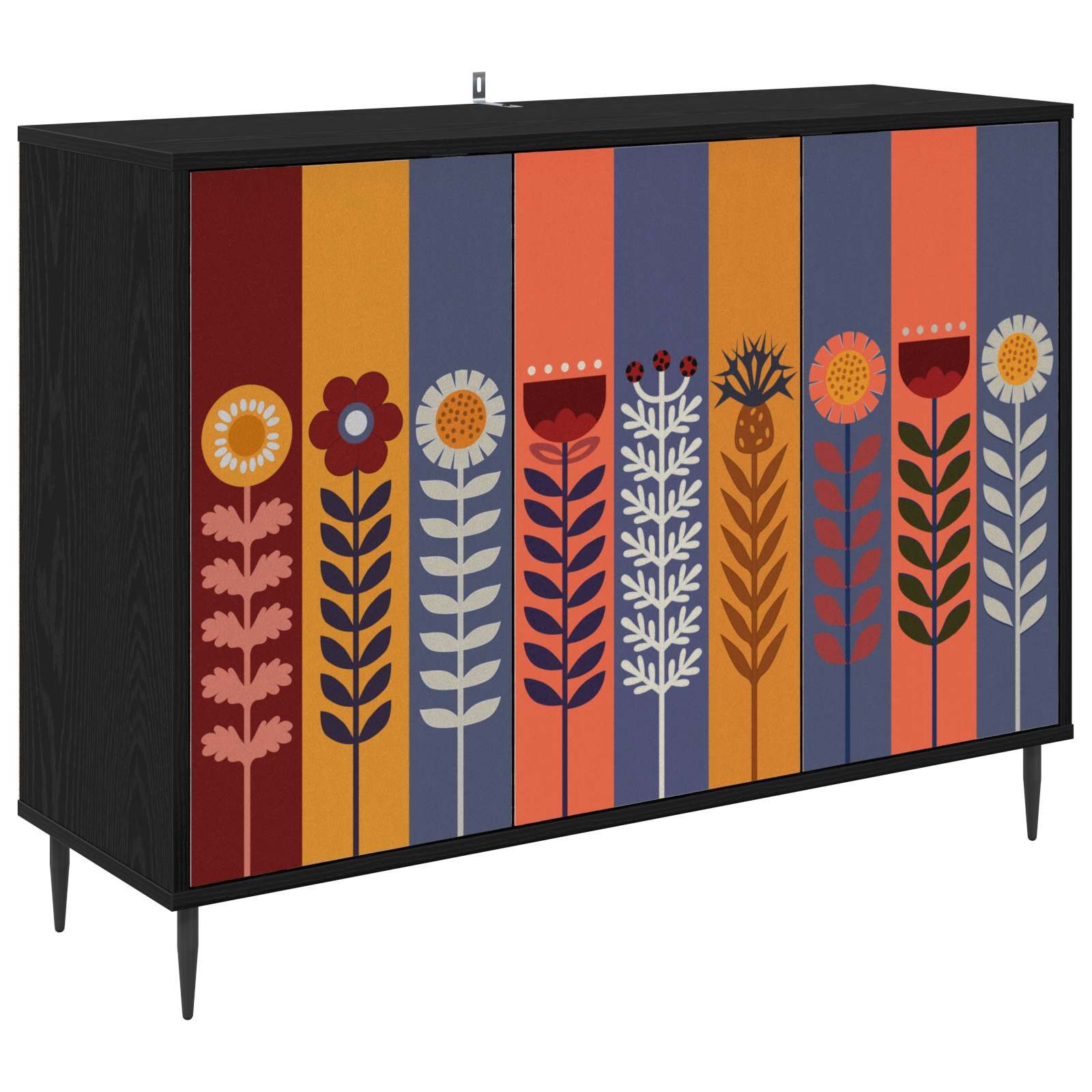 vidaXL Sideboard Sideboard ESSEN Schwarz Eichen-Optik 102 x 33 x 76 cm (1 St)