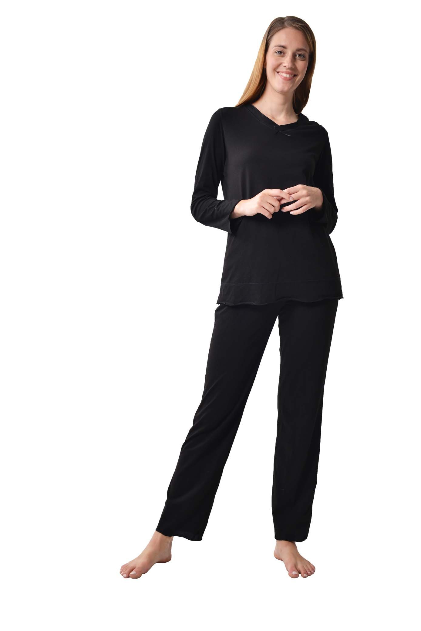 RAIKOU Hausanzug »Damen Deluxe Pyjama aus 100 % Baumwolle, Schlafanzug  Schlafhose« (2 tlg., 1tlg order 2tlg) mit langen Ärmeln, mit V-Ausschnitt