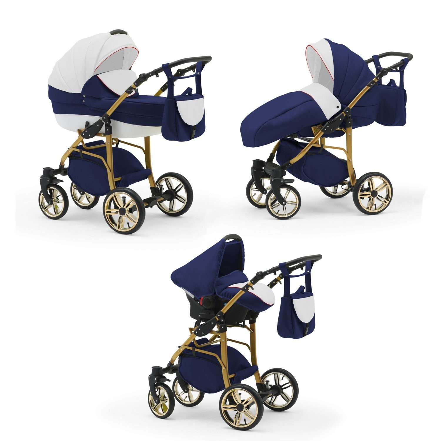 BabyMerc Kombi-Kinderwagen Neo Gold 4 in 1 inkl. Sportsitz, Autositz und Zubehör in 22 Farben