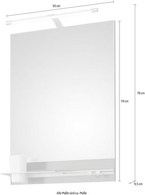 Saphir Badspiegel Quickset 357 Spiegel 50 cm breit, 70 cm hoch, LED-Beleuchtung, 330LM (Set), Flächenspiegel Quarzgrau Matt, rechteckig, inkl. 1 Becher, 2 Haken