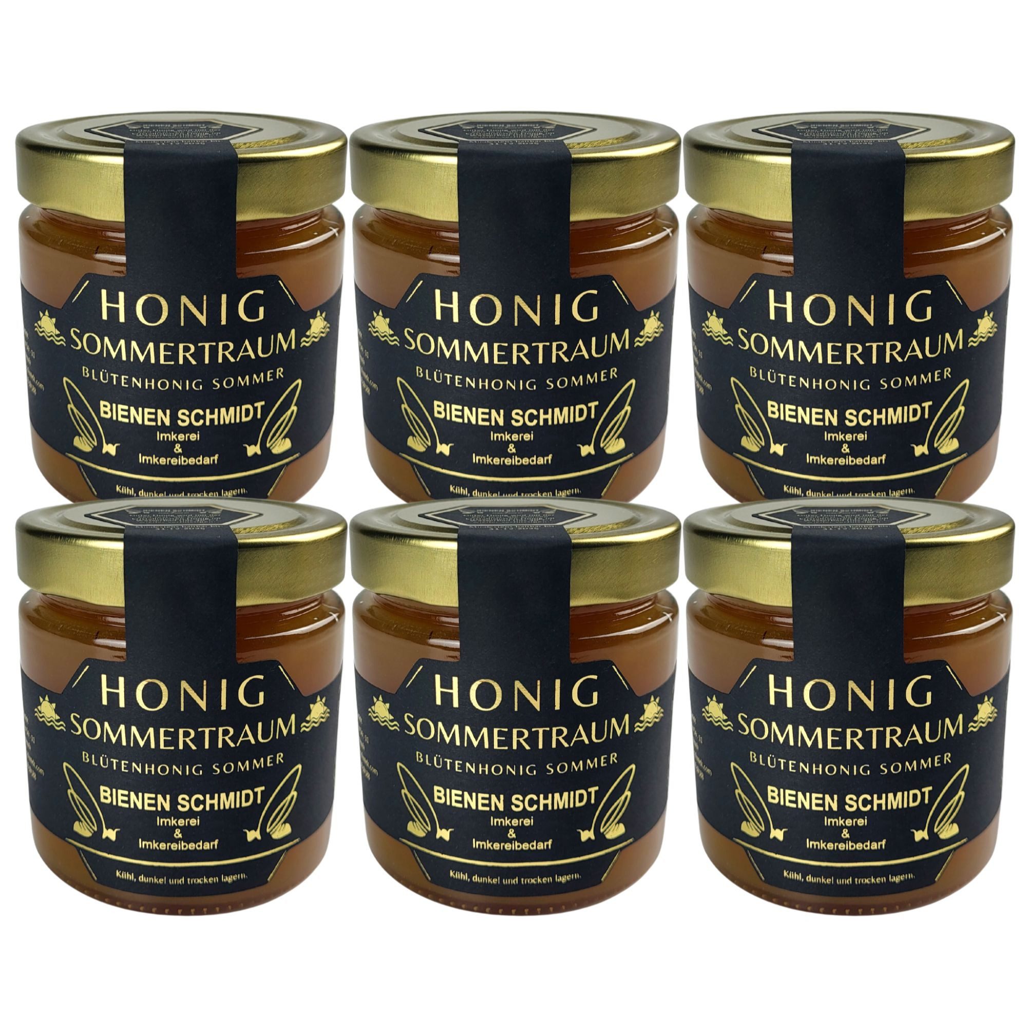 BIENEN SCHMIDT Honig "SOMMERTRAUM" verschiedene Größen, 6 x 500 g, (Spar-Set, 6x 500 g Glas), Sommerblütenhonig aus Oberfranken, rein und natürlich, deutscher Honig