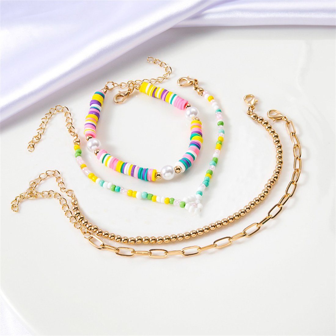 DÖRÖY Armband Buntes Perlenarmband-Set für Mädchenarmbänder Frauen, 4er-Set