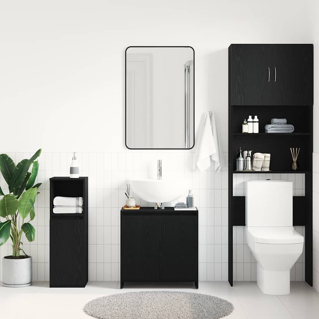 vidaXL Badezimmer-Set Badschrank Schwarz Eichen-Optik 60x33x61 günstig online kaufen