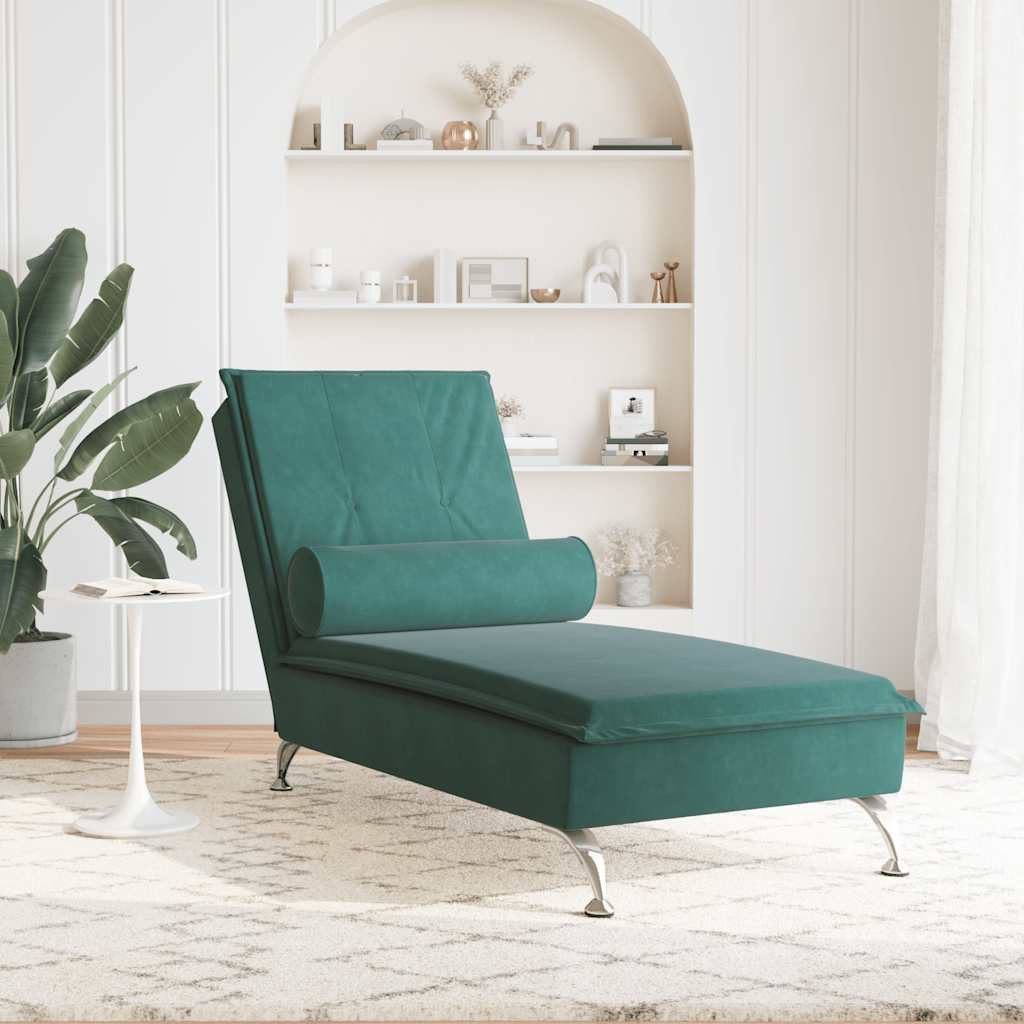 vidaXL Chaiselongue Massage-Chaiselongue mit Nackenrolle Dunkelgrün günstig online kaufen