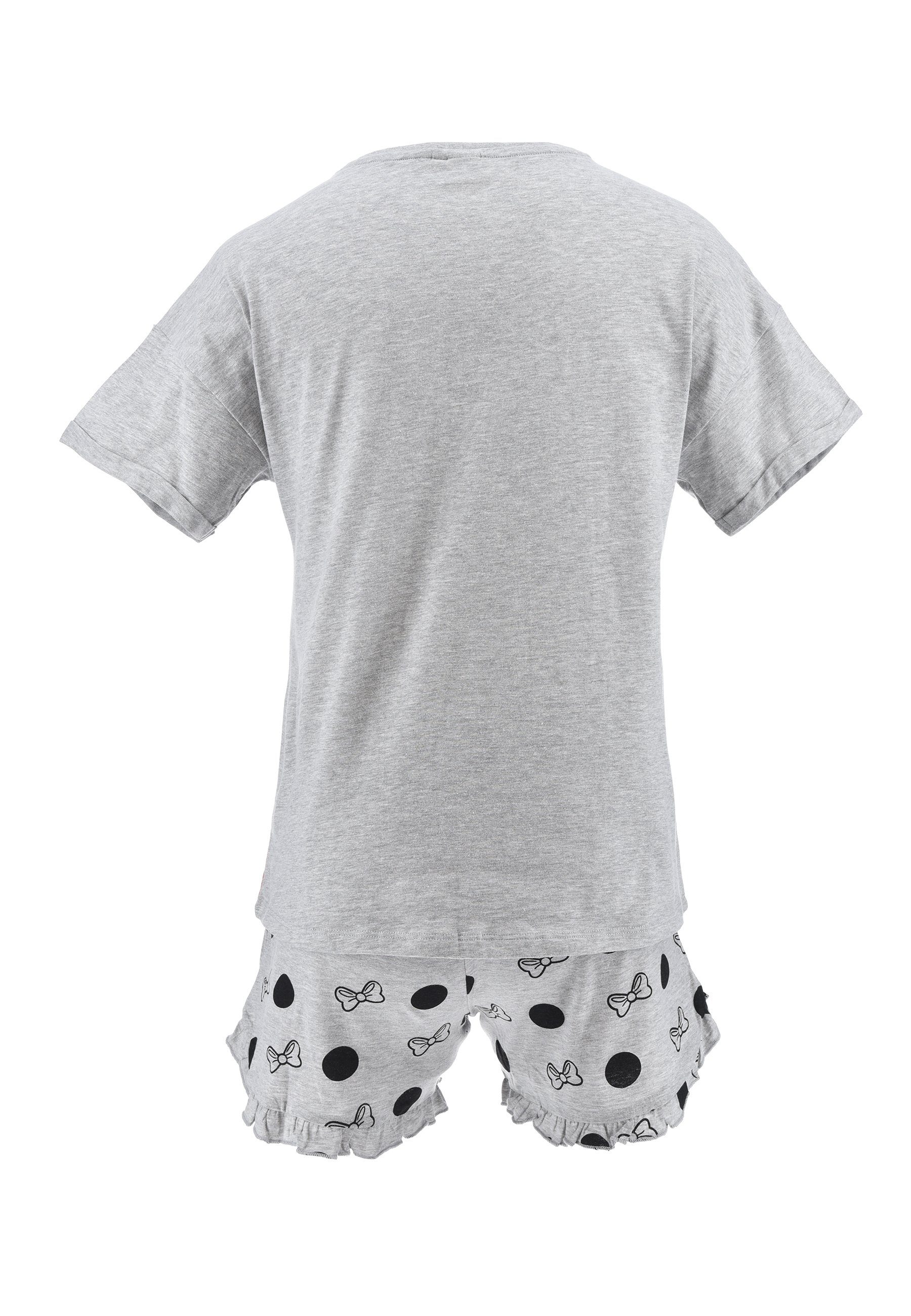 Disney Minnie Mouse Shorty kurz (2 Set T-Shirt Damen Grau tlg) Frauen Sommer-Pyjama Shorts und
