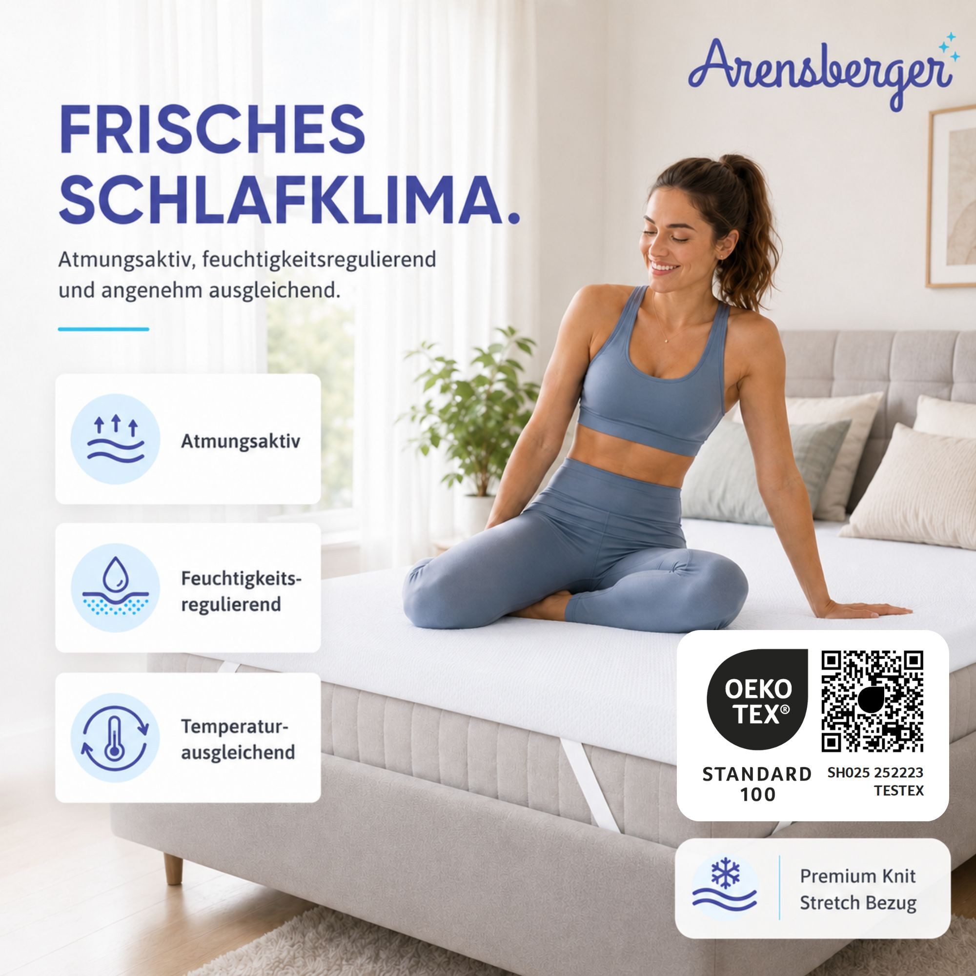 Arensberger, Topper ESSENCE Matratzentopper, Gelschaum, 5 cm, für alle Matratzen, 5 cm hoch, Gel Foam, (90 x 200 cm, 90x200cm), kühlend, waschbarer Bezug, rutschfest, 90x200 140x200 & mehr