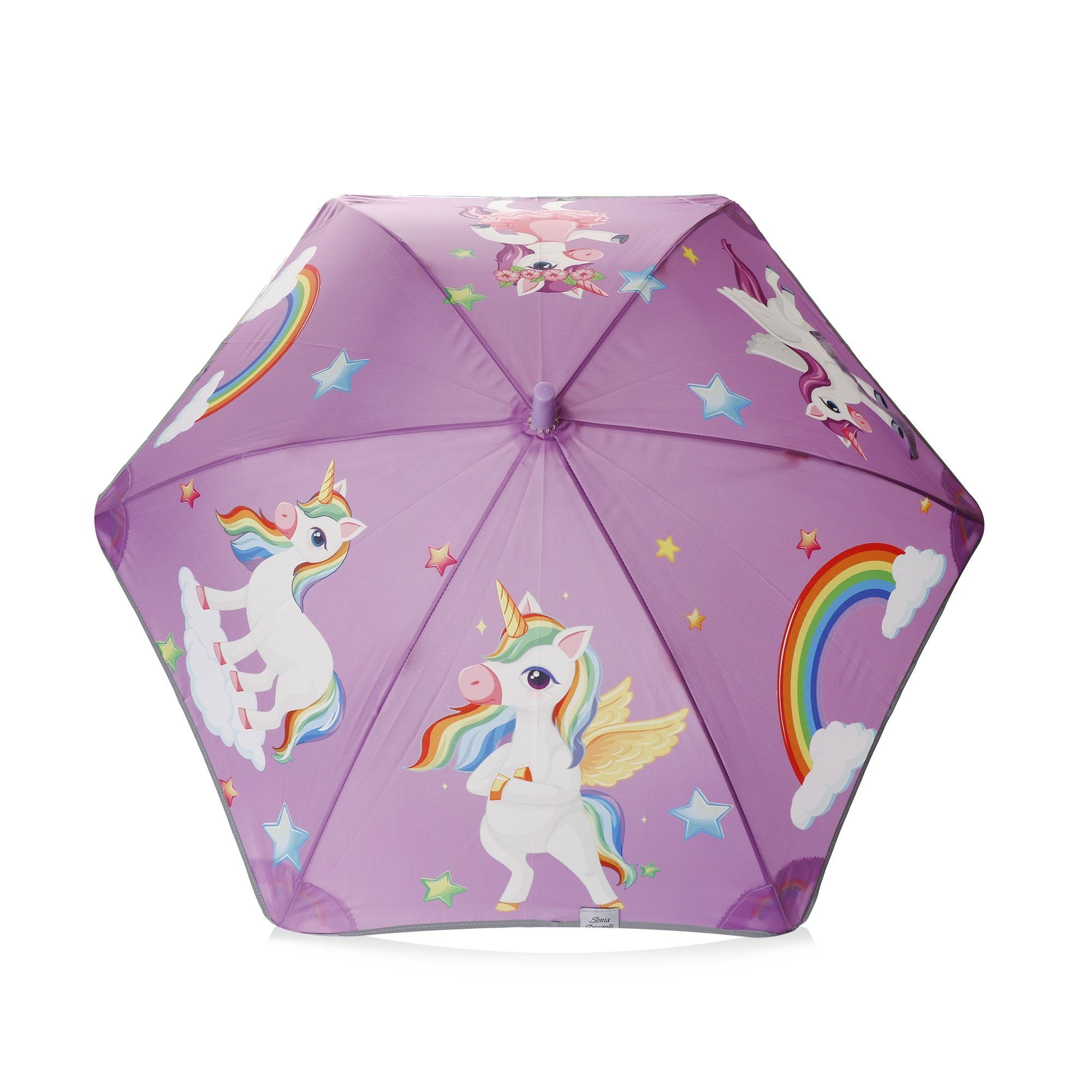 Sonia Originelli Taschenregenschirm Kinder Regenschirm reflektierend Schirm Einhorn lila Unicorn Stern