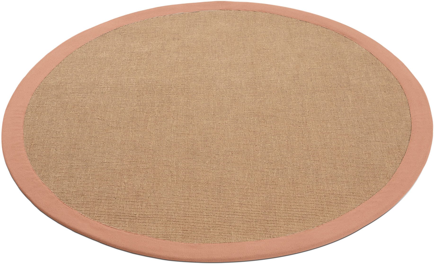 carpetfine Sisalteppich Sisal, rund, Höhe: 5 mm, mit farbiger Bordüre, Anti-Rutsch Rückseite