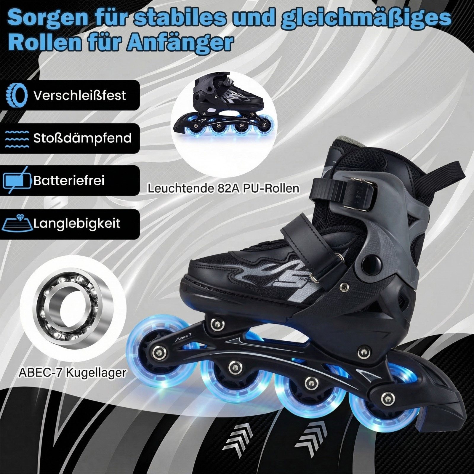 COSTWAY Rollschuhe, 4 Größen verstellbar, Inliner mit leuchtenden Rädern