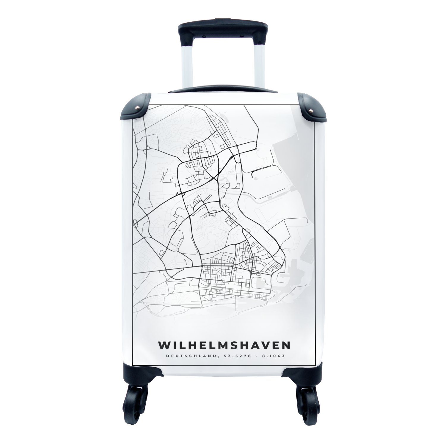 MuchoWow Handgepäckkoffer Wilhemshaven - Karte - Stadtplan, 4 Rollen, Reisetasche mit rollen, Handgepäck für Ferien, Trolley, Reisekoffer