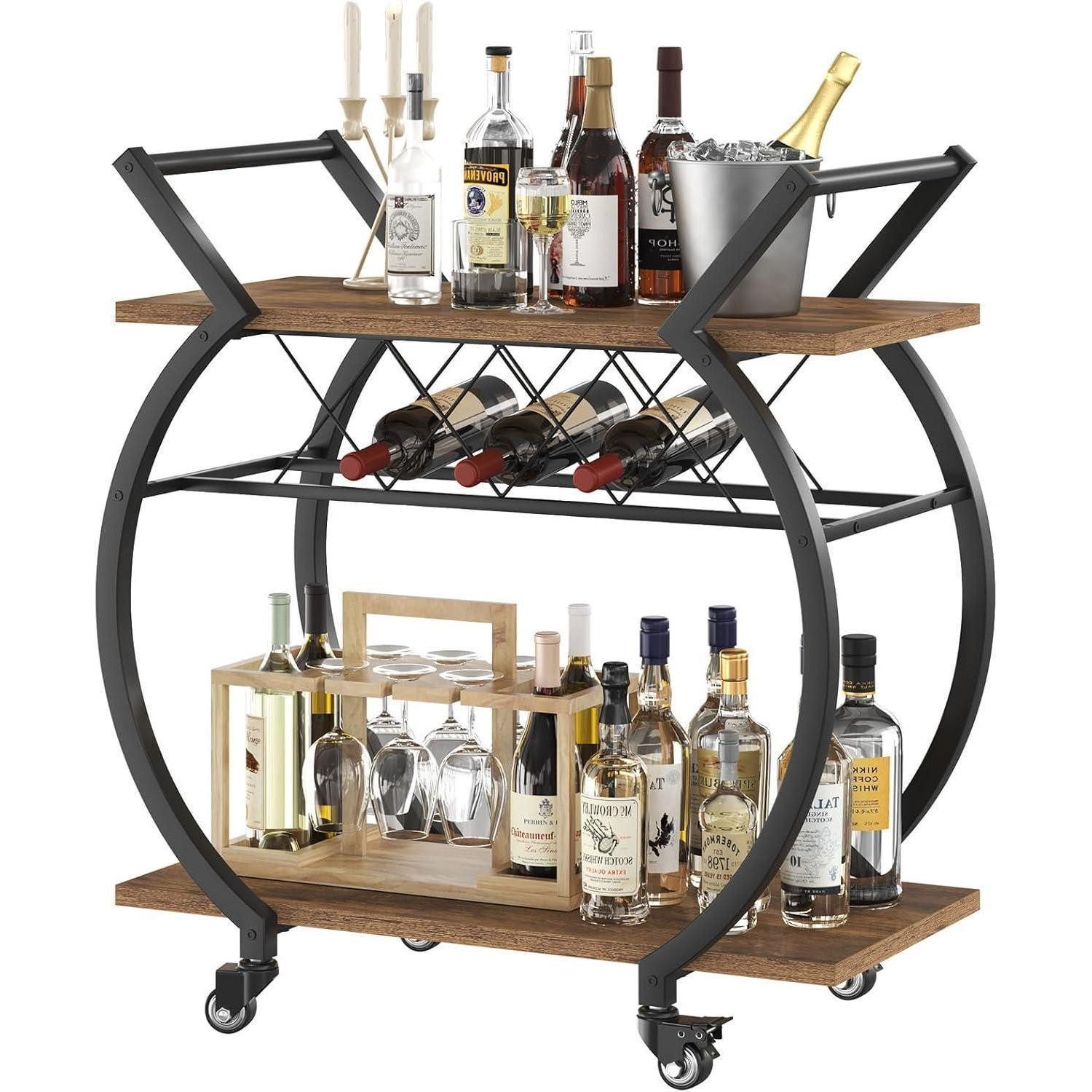 LuxusKollektion Bartisch Servierwagen mit Rollen Holz Barwagen 2 Ebenen Wei günstig online kaufen