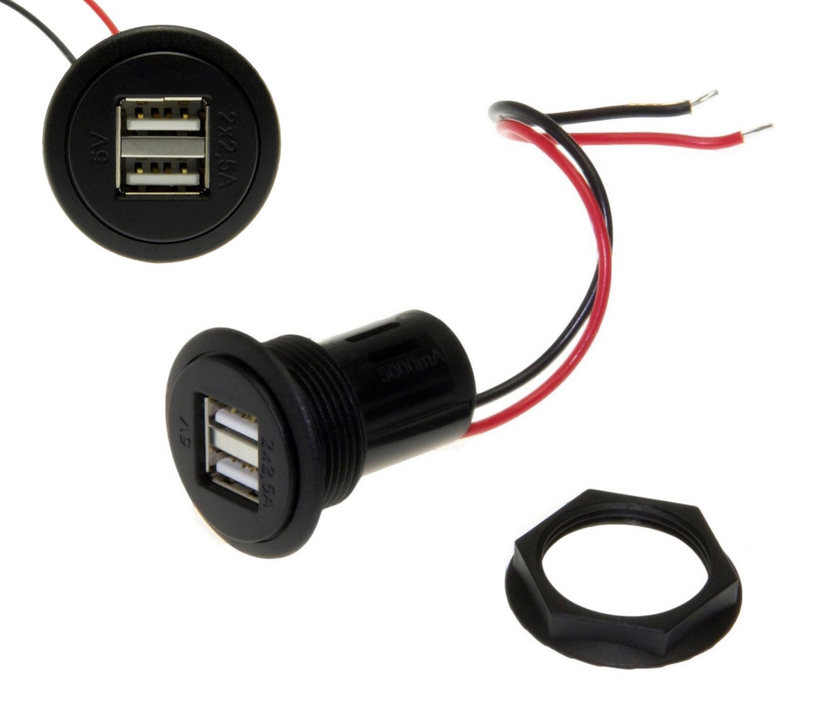 KFZ Auto Doppel USB 5V 2 x 2,5A Einbausteckdose 12-24V Universal KFZ-Adapter