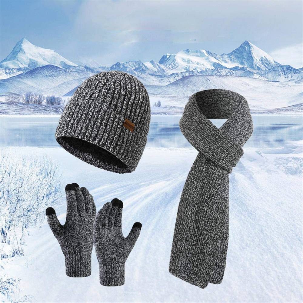 Blusmart Strickmütze Mütze, Schal und Touchscreen-Handschuhe Set (Wintermütze, Thermohandschuhe, Schal, Strickmütze 3-teilig) Winter-Accessoires für Männer und Frauen